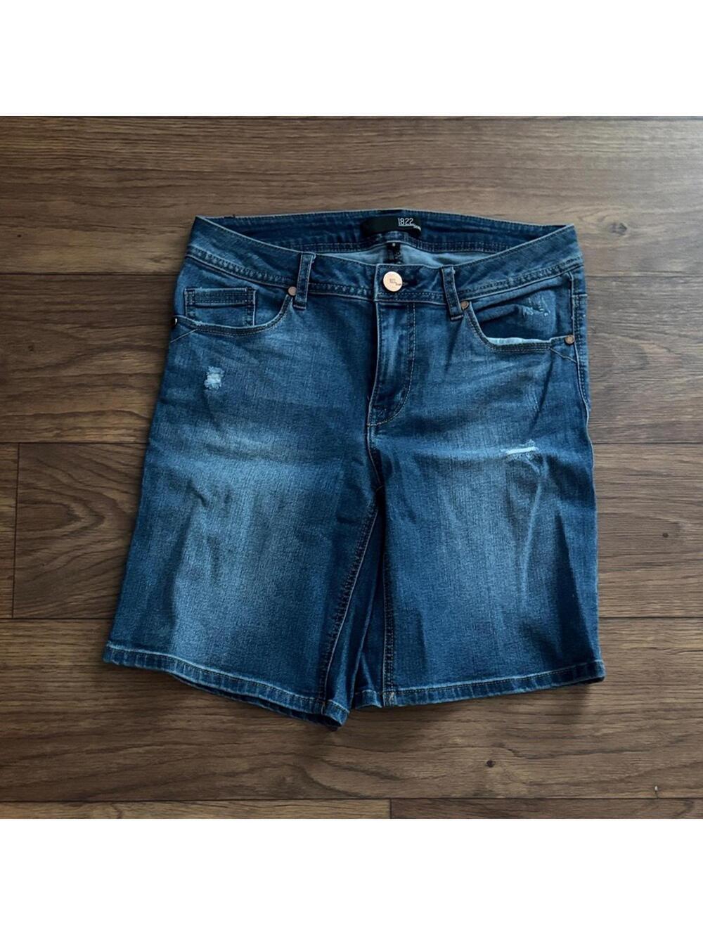 1822 Blue Denim Shorts Bermuda Long Distressed